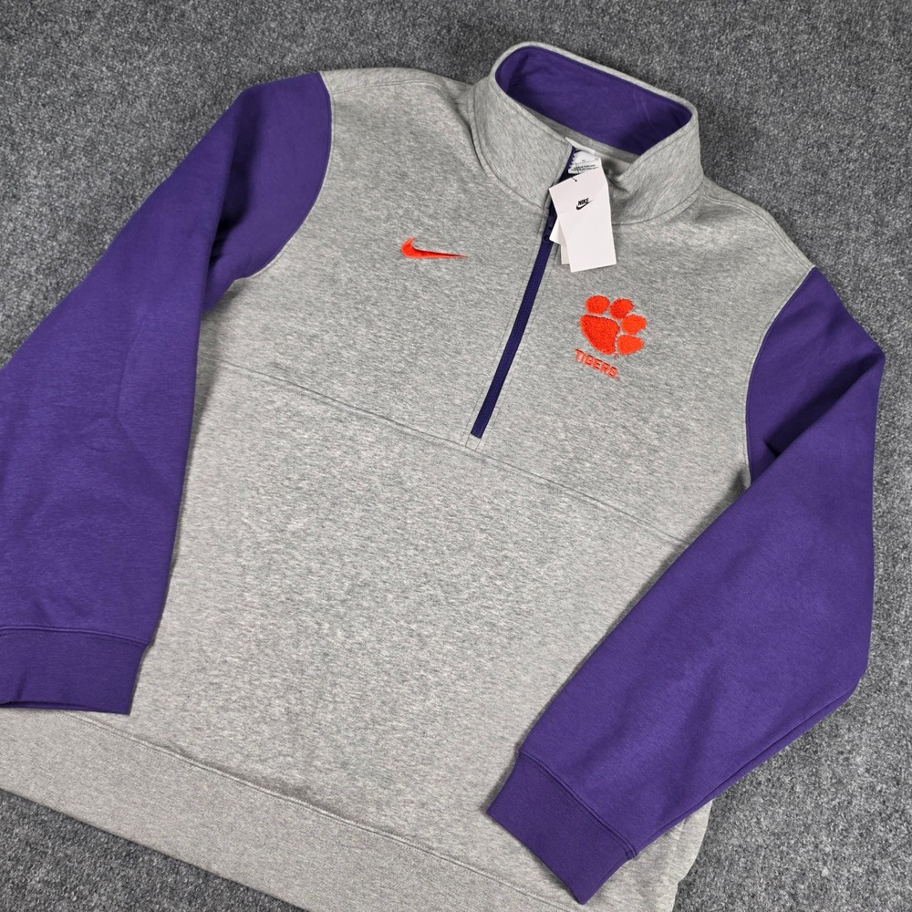Nike Clemson Tigers Club Fleece Half Zip Pullover Mens XL Gray Purple NWT